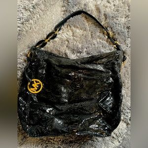 Michael Kors Black snake like slouch purse